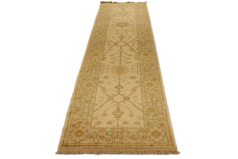 3x11 Beige and Green Turkish Oushak Runner