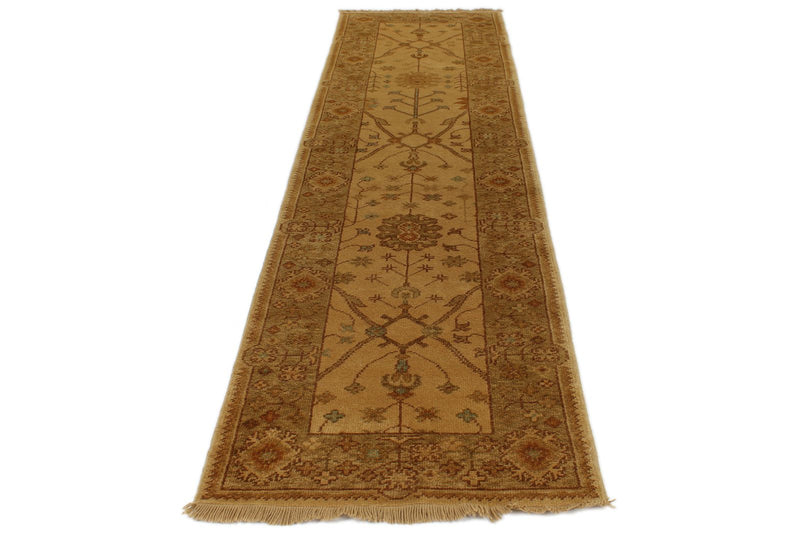 3x11 Beige and Green Turkish Oushak Runner