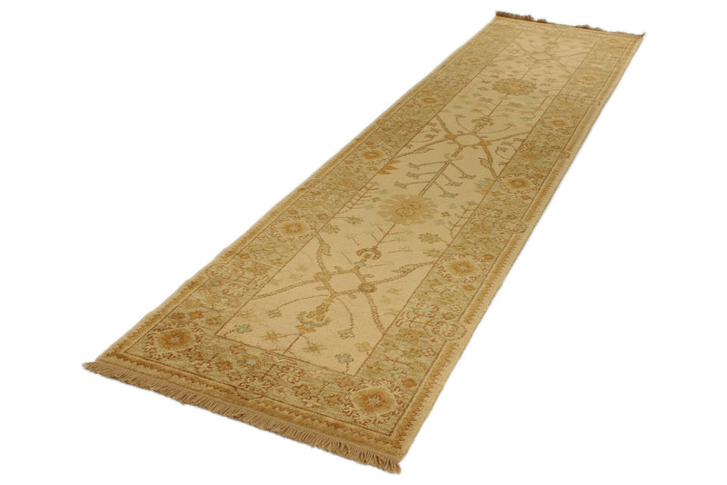 3x11 Beige and Green Turkish Oushak Runner