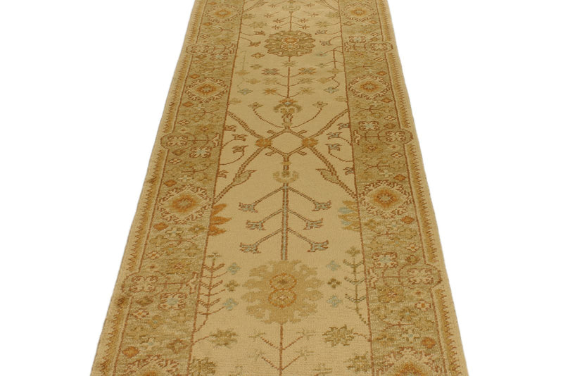 3x11 Beige and Green Turkish Oushak Runner