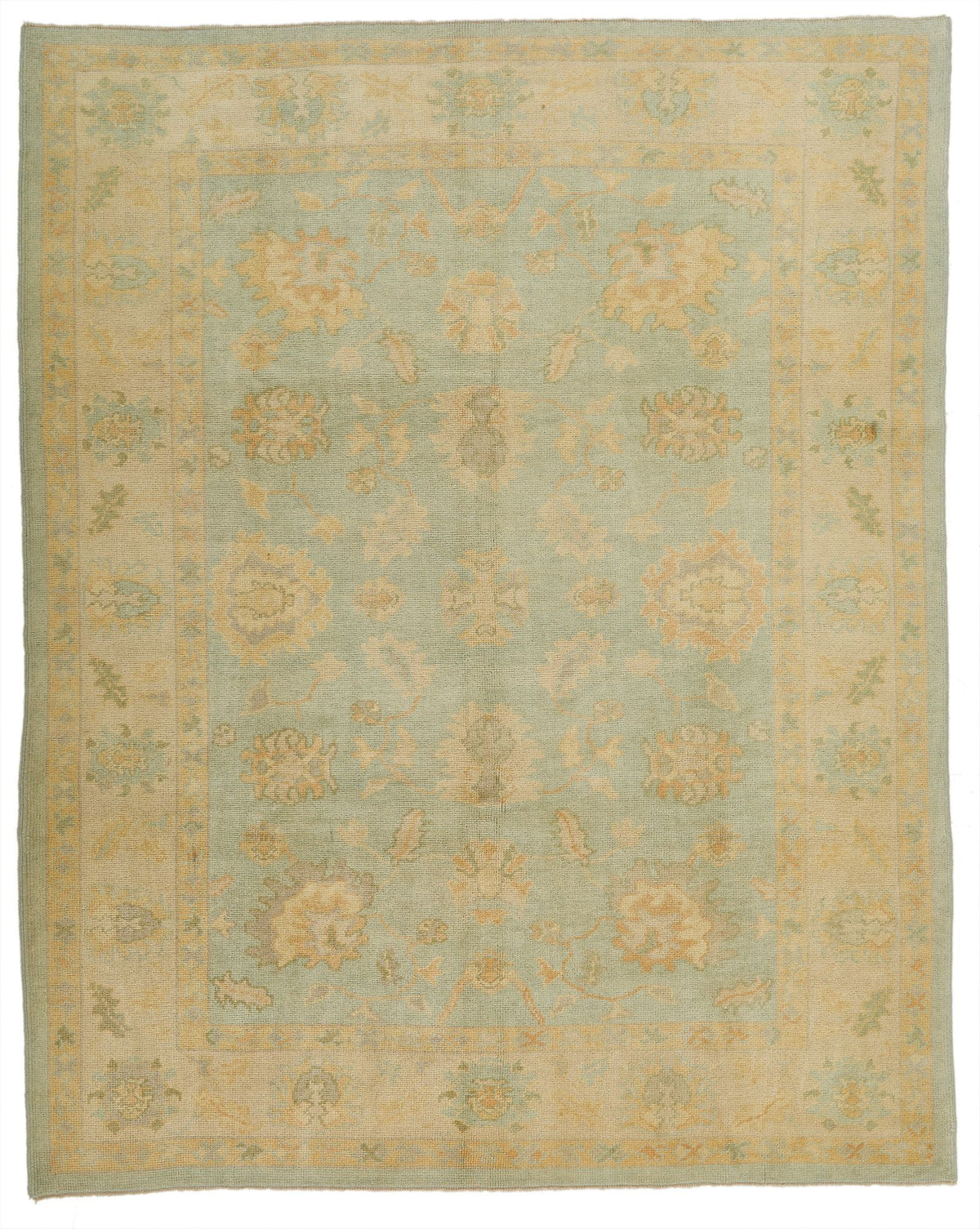 7x9 Green and Gold Turkish Oushak Rug