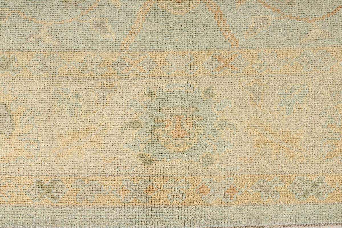 7x9 Green and Gold Turkish Oushak Rug