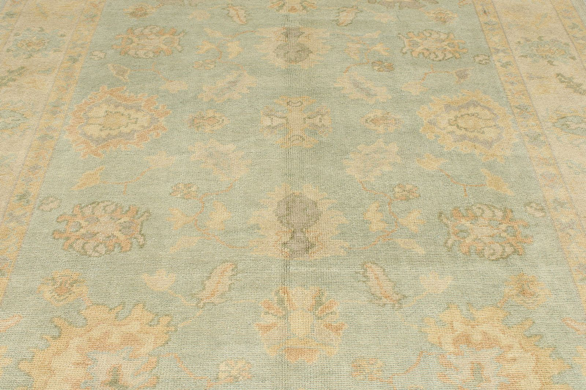 7x9 Green and Gold Turkish Oushak Rug
