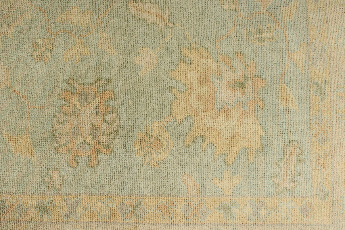 7x9 Green and Gold Turkish Oushak Rug