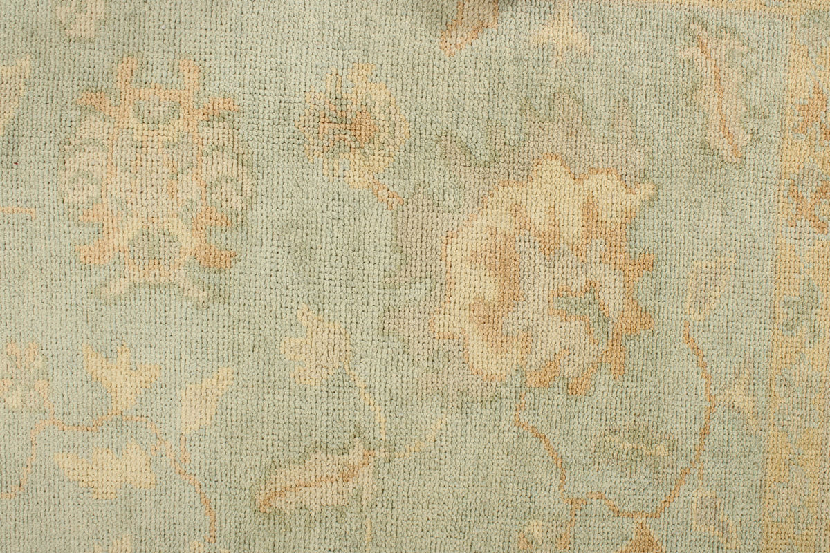 7x9 Green and Gold Turkish Oushak Rug