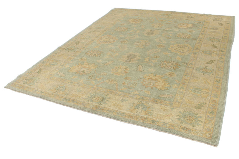 7x9 Green and Gold Turkish Oushak Rug