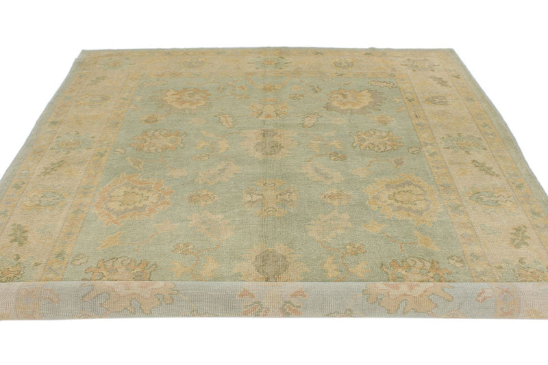 7x9 Green and Gold Turkish Oushak Rug