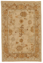 5x6 Ivory and Brown Turkish Oushak Rug