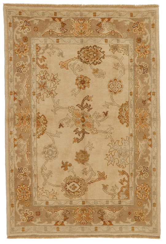 5x6 Ivory and Brown Turkish Oushak Rug