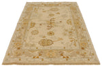 5x6 Ivory and Brown Turkish Oushak Rug