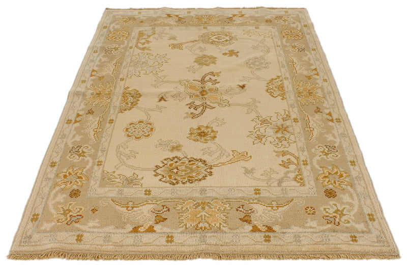 5x6 Ivory and Brown Turkish Oushak Rug