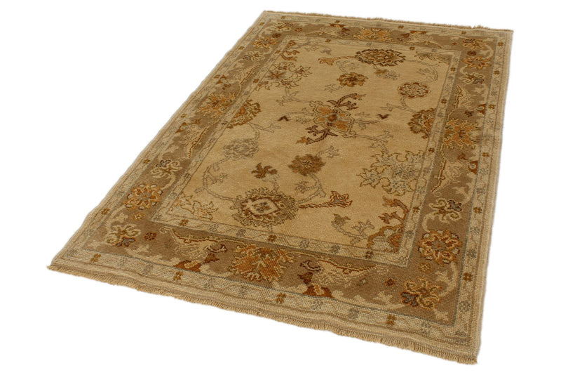 5x6 Ivory and Brown Turkish Oushak Rug