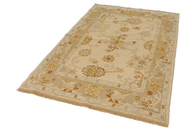 5x6 Ivory and Brown Turkish Oushak Rug