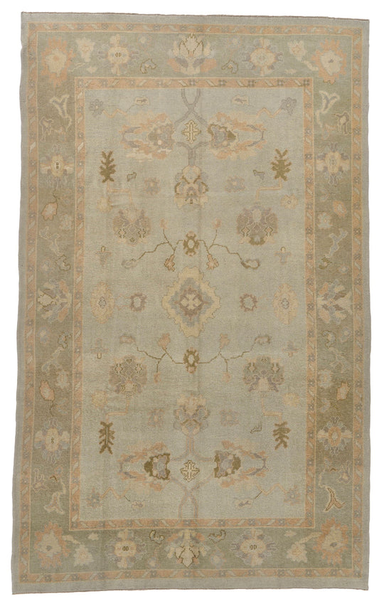 7x11 Gray and Green Turkish Oushak Rug