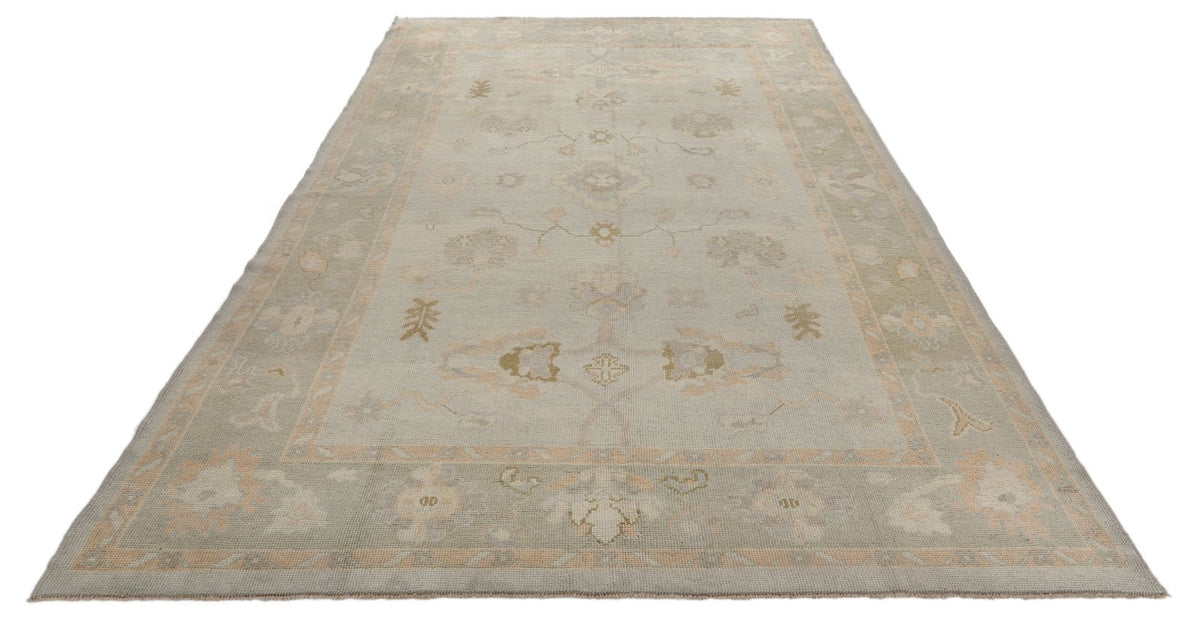 7x11 Gray and Green Turkish Oushak Rug