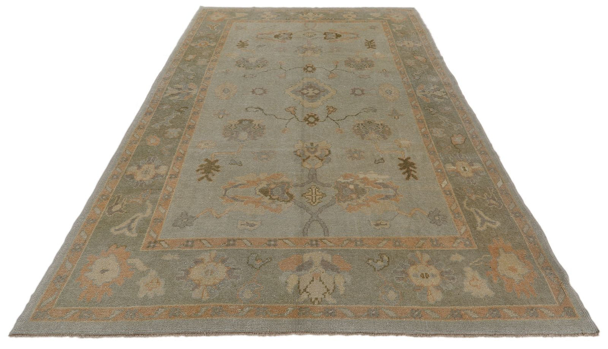 7x11 Gray and Green Turkish Oushak Rug