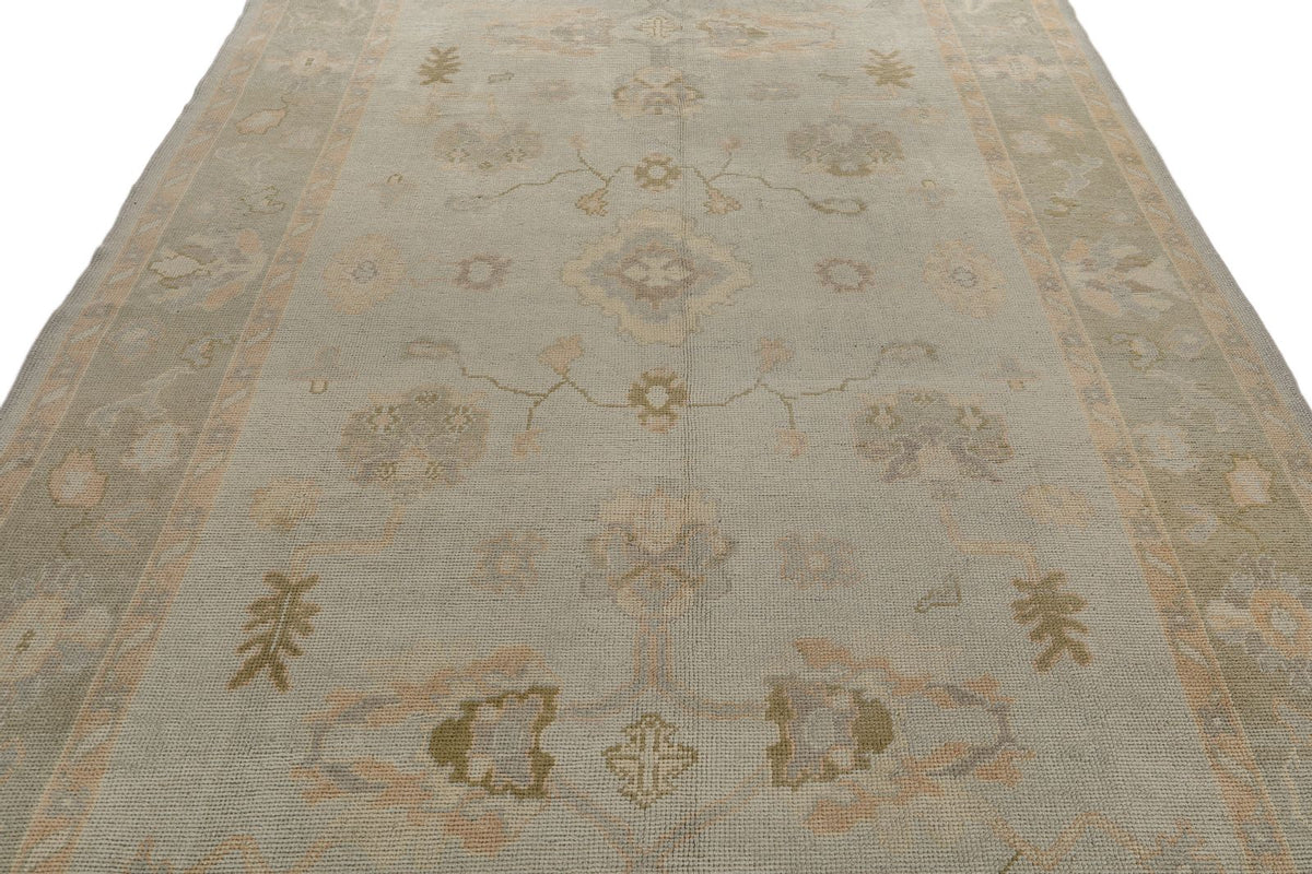 7x11 Gray and Green Turkish Oushak Rug