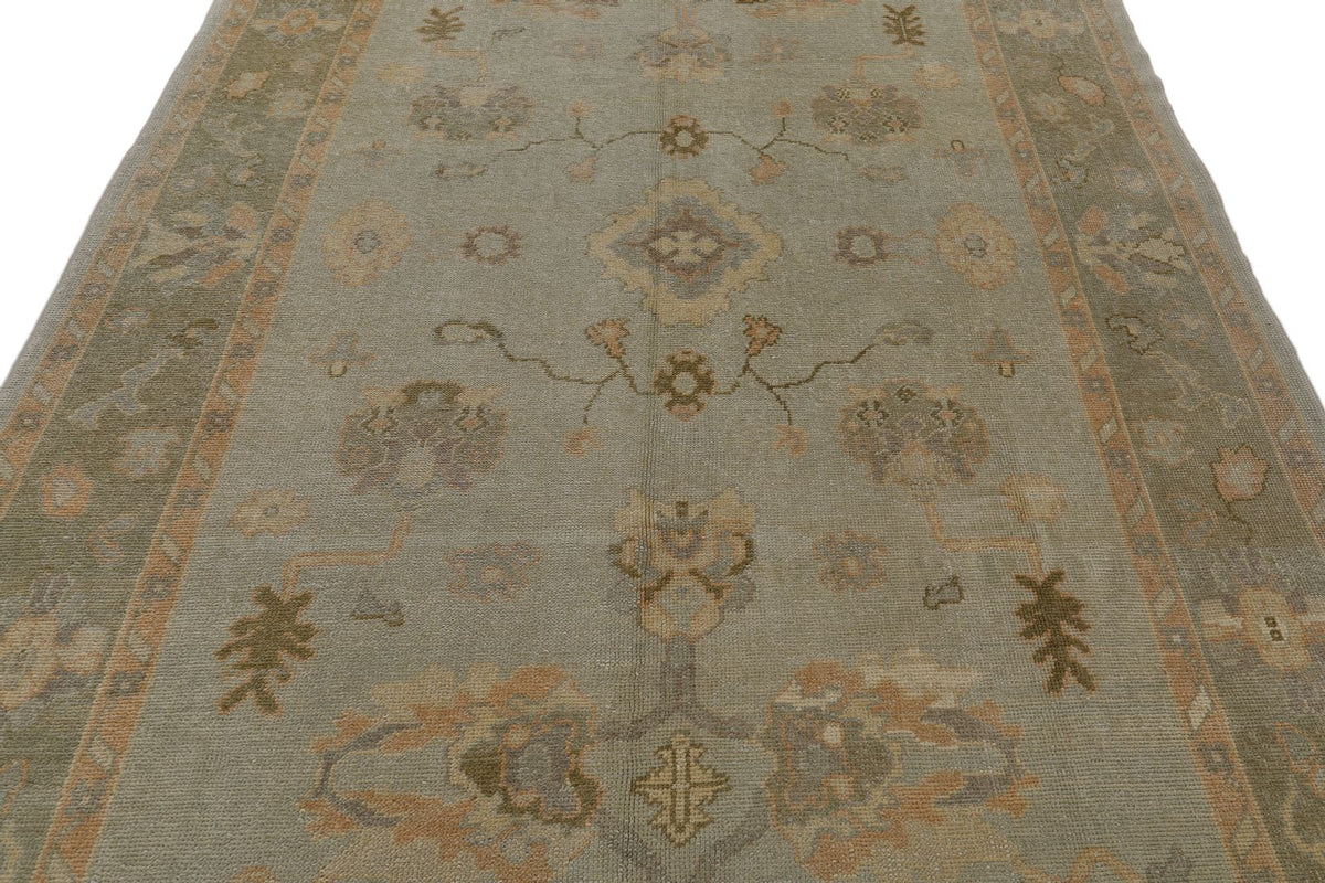 7x11 Gray and Green Turkish Oushak Rug