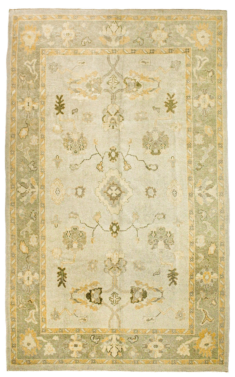 7x11 Gray and Green Turkish Oushak Rug