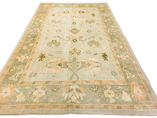 7x11 Gray and Green Turkish Oushak Rug