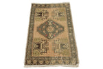 2x3 Beige and Brown Turkish Tribal Rug