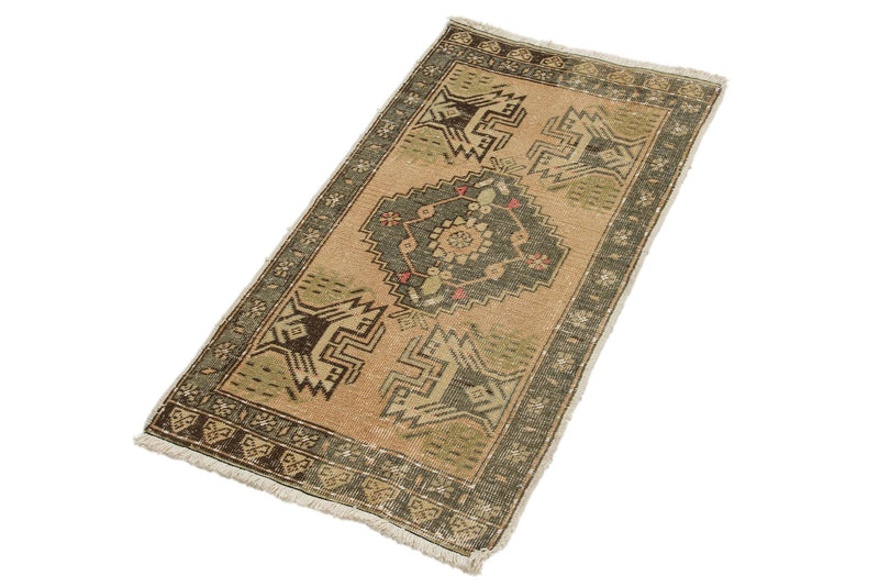 2x3 Beige and Brown Turkish Tribal Rug