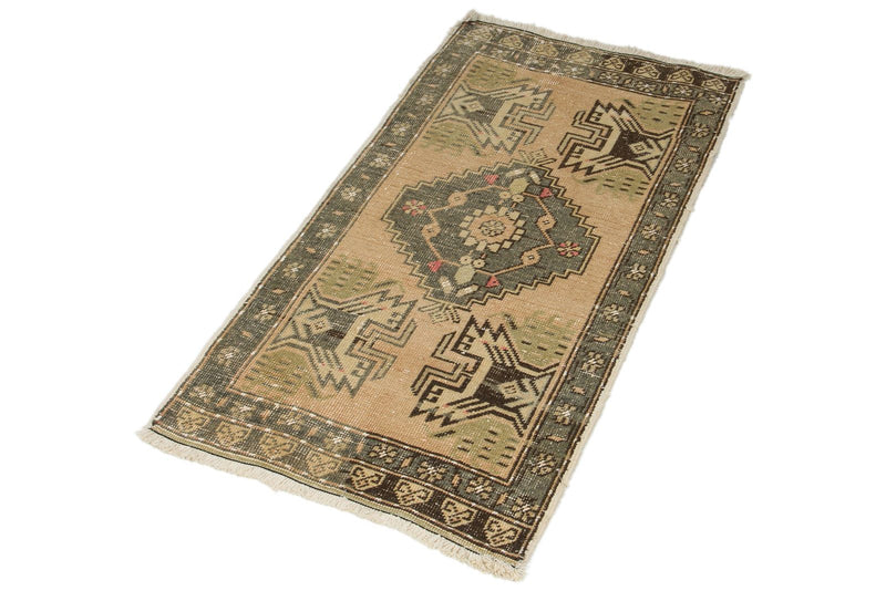 2x3 Beige and Brown Turkish Tribal Rug