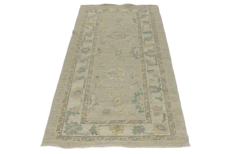 3x8 Beige and Ivory Turkish Oushak Rug Runner