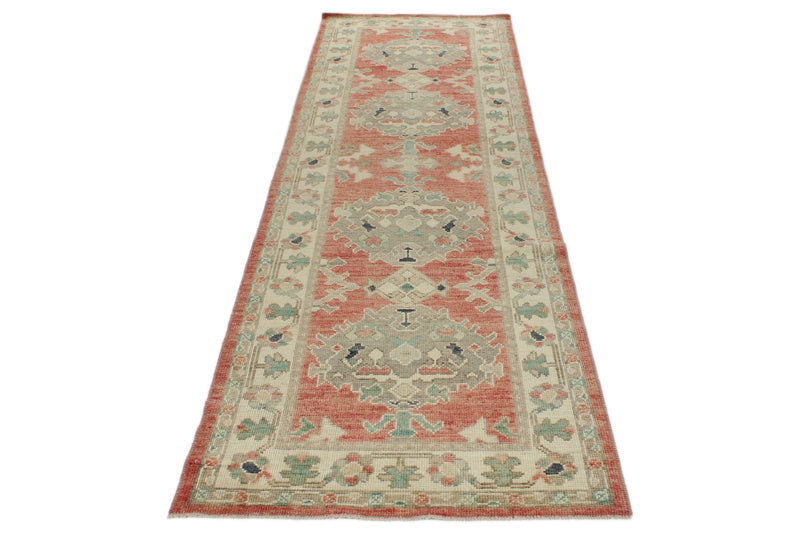 3x10 Pink and Ivory Turkish Oushak Runner