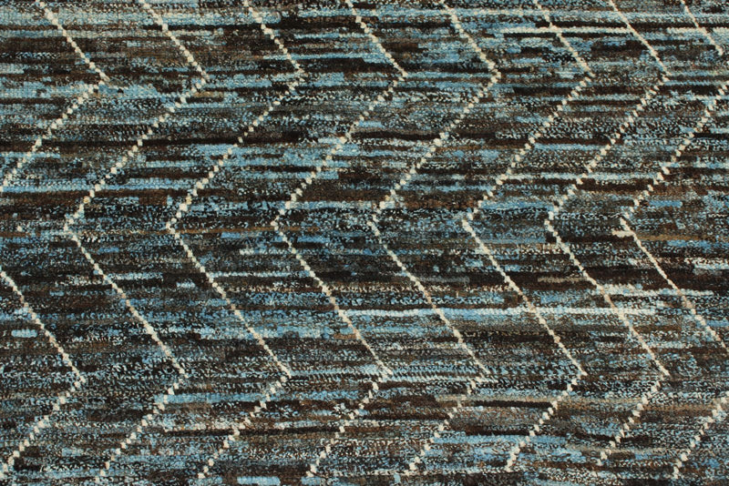 3x10 Blue and Brown Modern Contemporary Runner