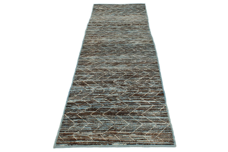 3x10 Blue and Brown Modern Contemporary Runner