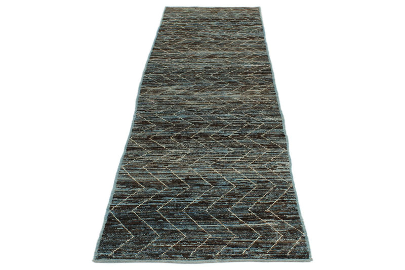 3x10 Blue and Brown Modern Contemporary Runner