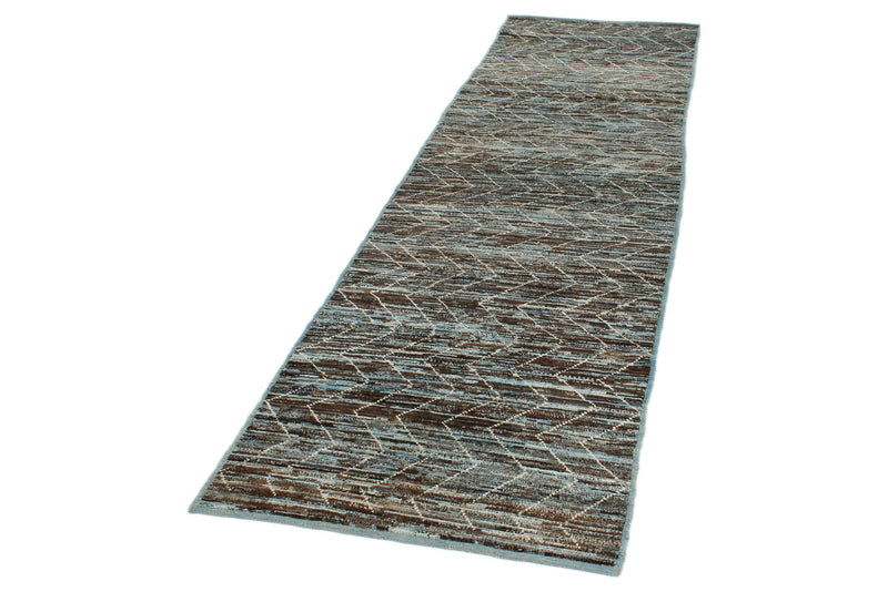 3x10 Blue and Brown Modern Contemporary Runner