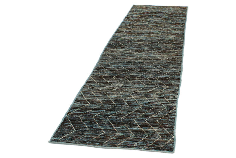 3x10 Blue and Brown Modern Contemporary Runner