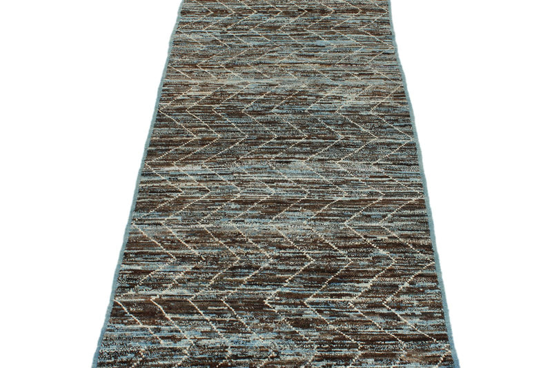3x10 Blue and Brown Modern Contemporary Runner