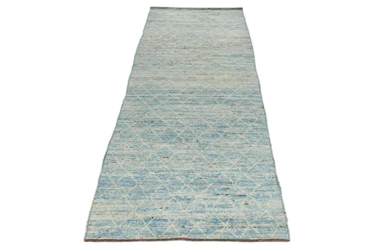 3x9 Blue and Ivory Modern Contemporary Runner