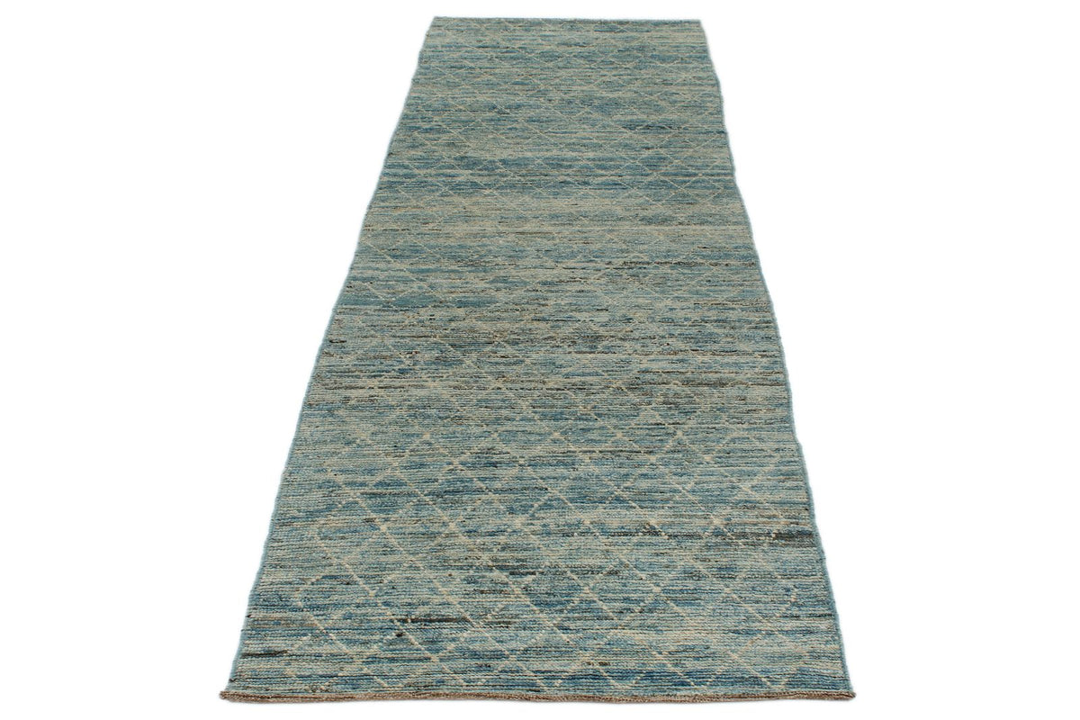 3x9 Blue and Ivory Modern Contemporary Runner