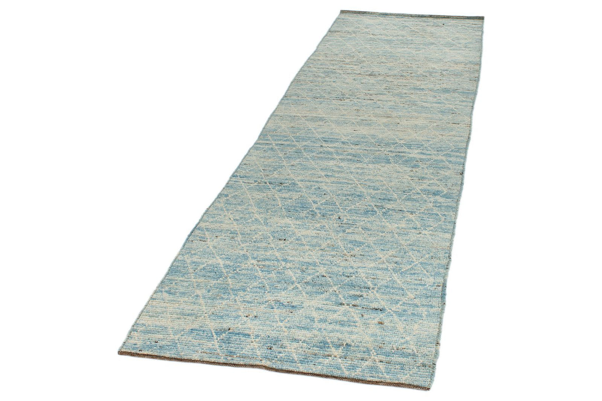 3x9 Blue and Ivory Modern Contemporary Runner