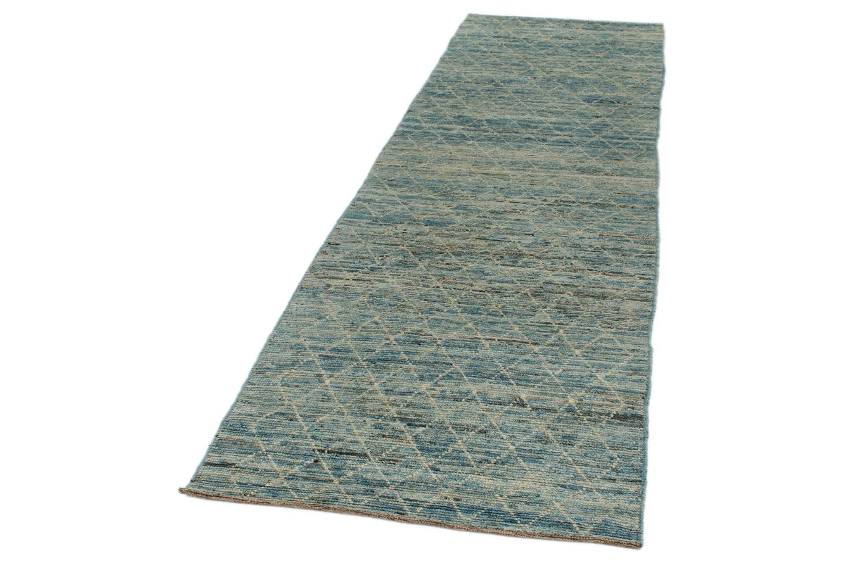 3x9 Blue and Ivory Modern Contemporary Runner