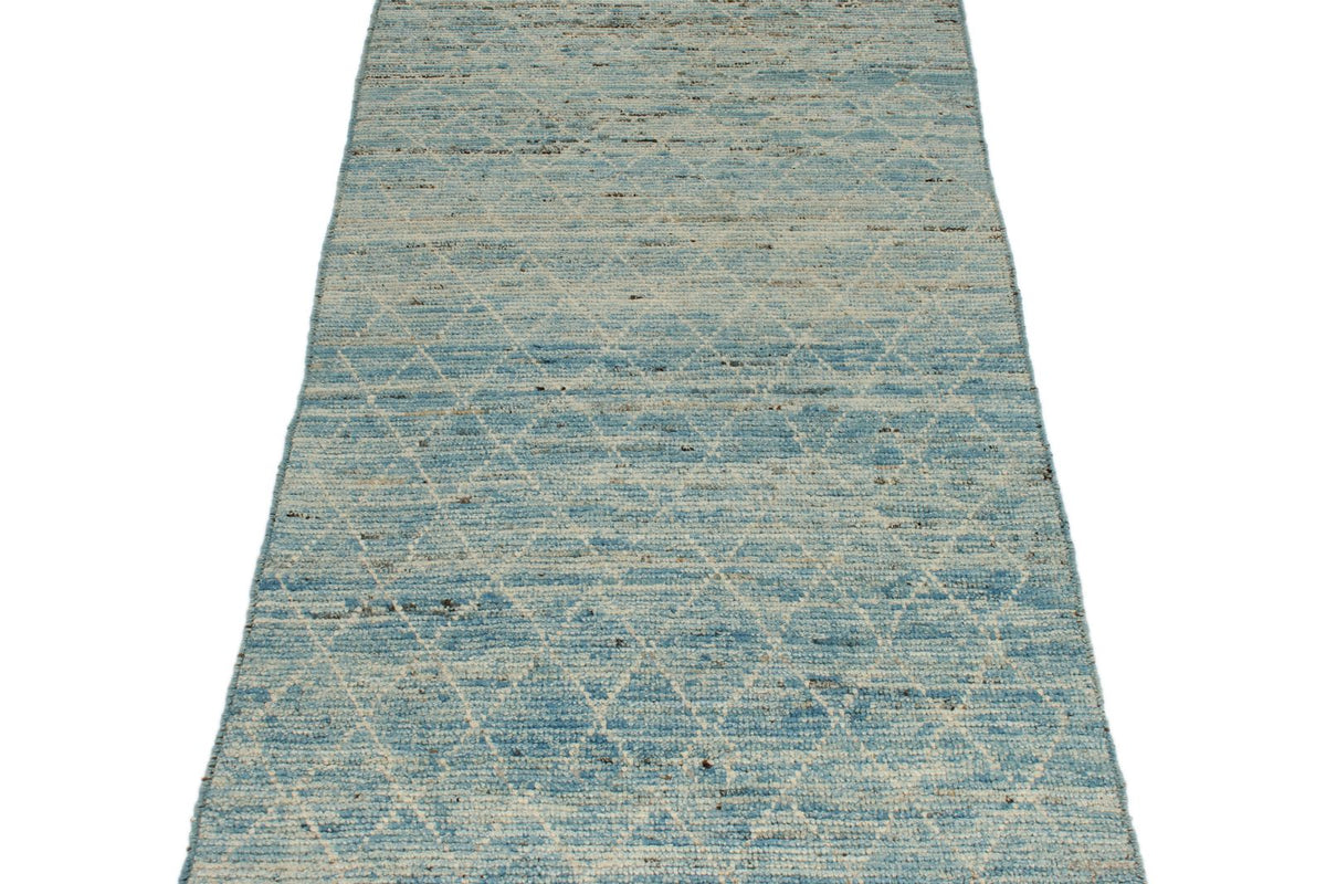 3x9 Blue and Ivory Modern Contemporary Runner