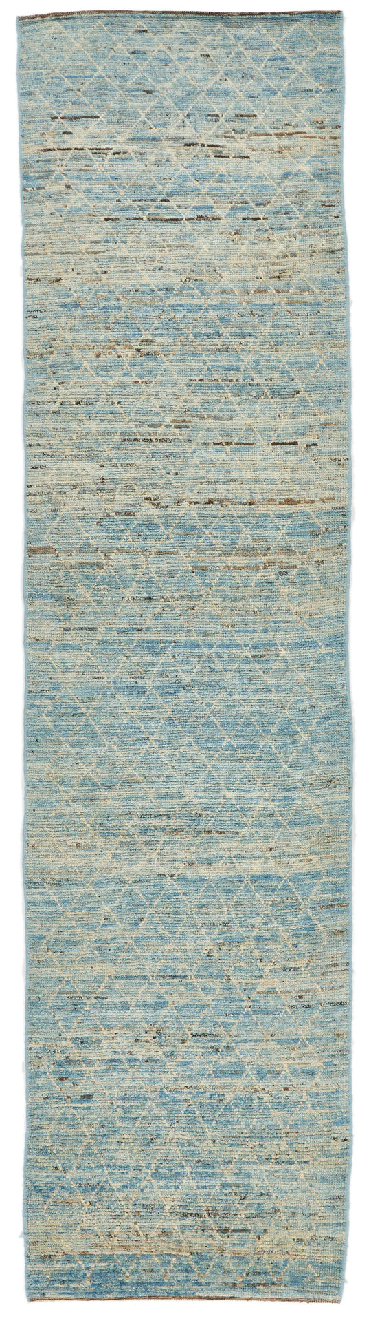 3x11 Blue and Ivory Modern Contemporary Runner
