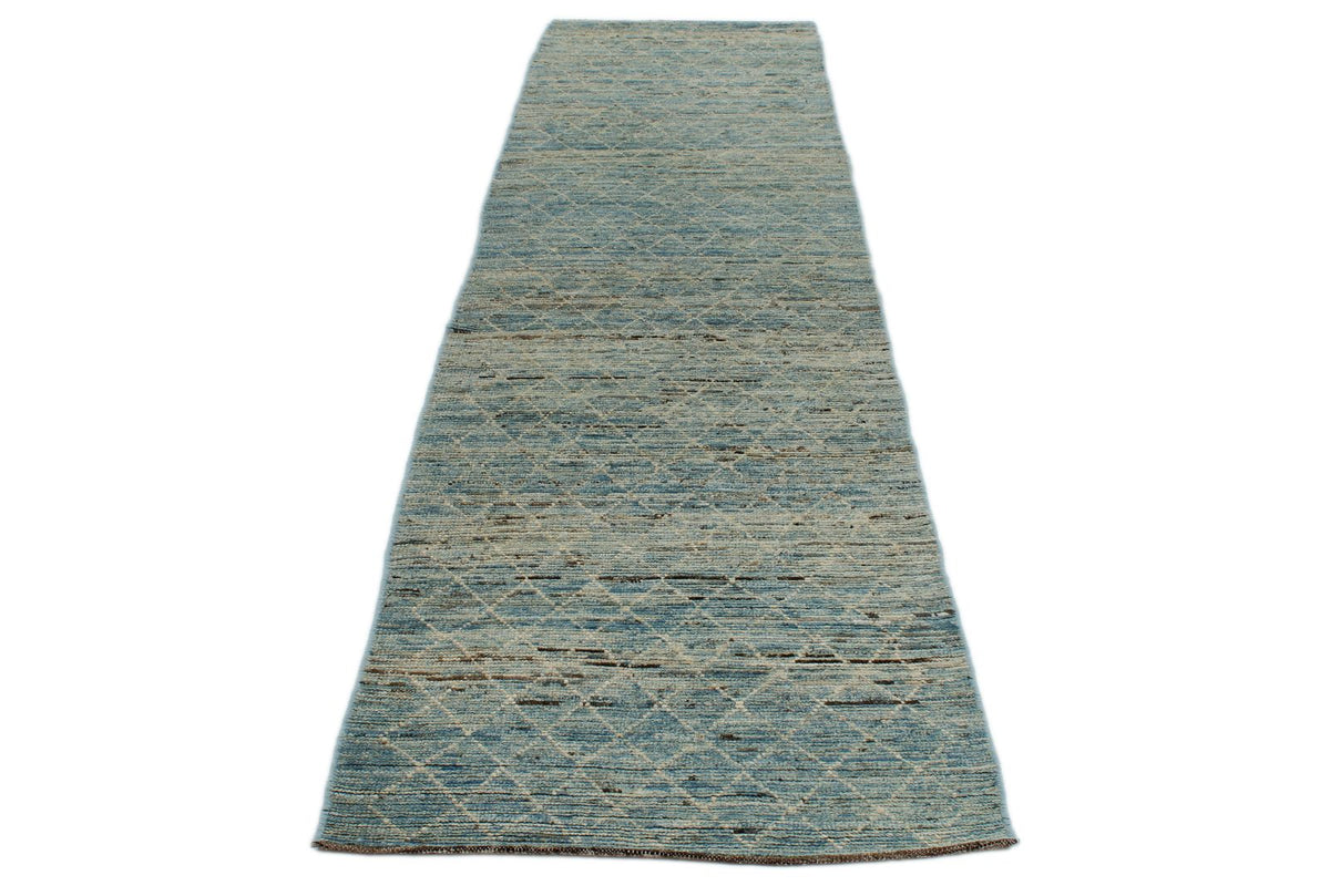 3x11 Blue and Ivory Modern Contemporary Runner