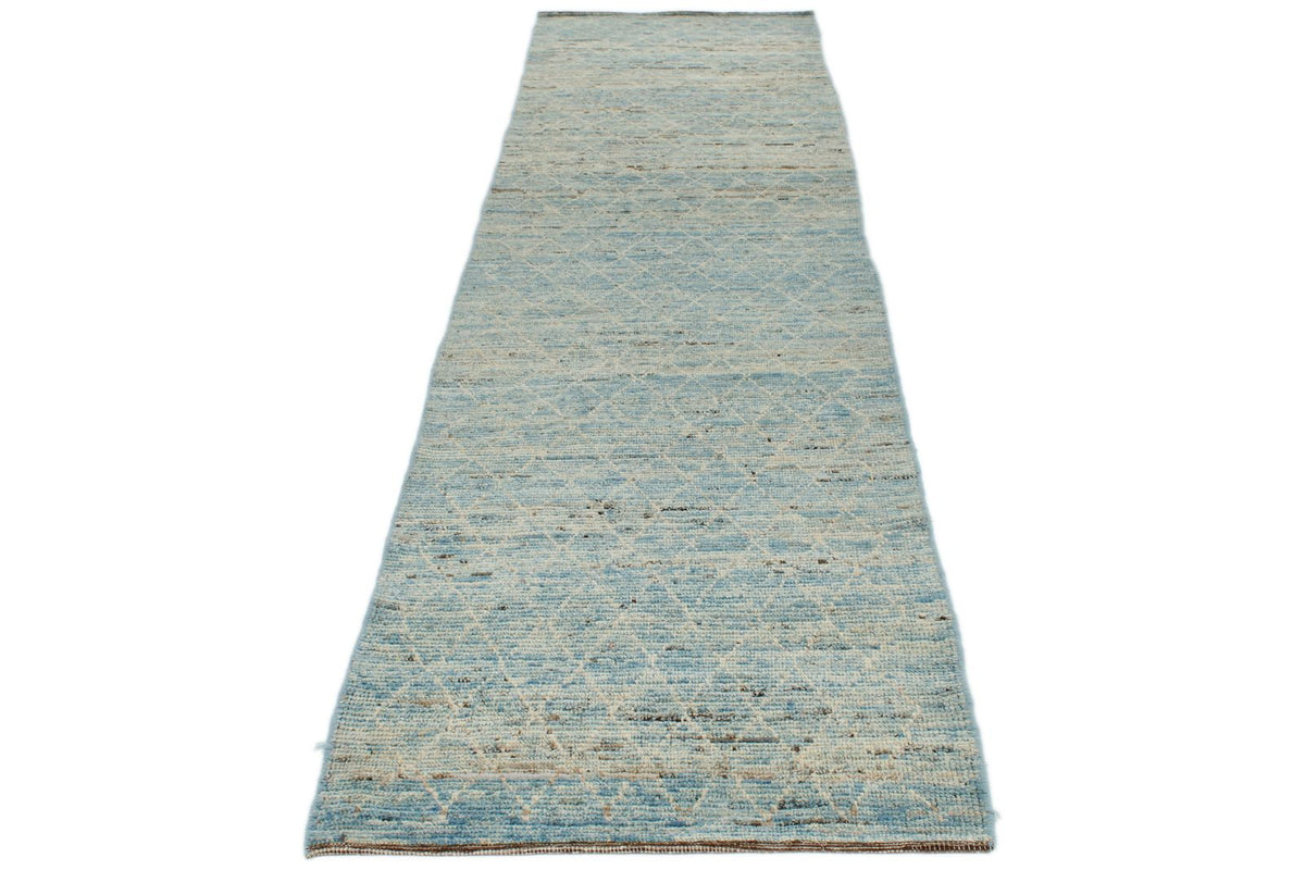 3x11 Blue and Ivory Modern Contemporary Runner