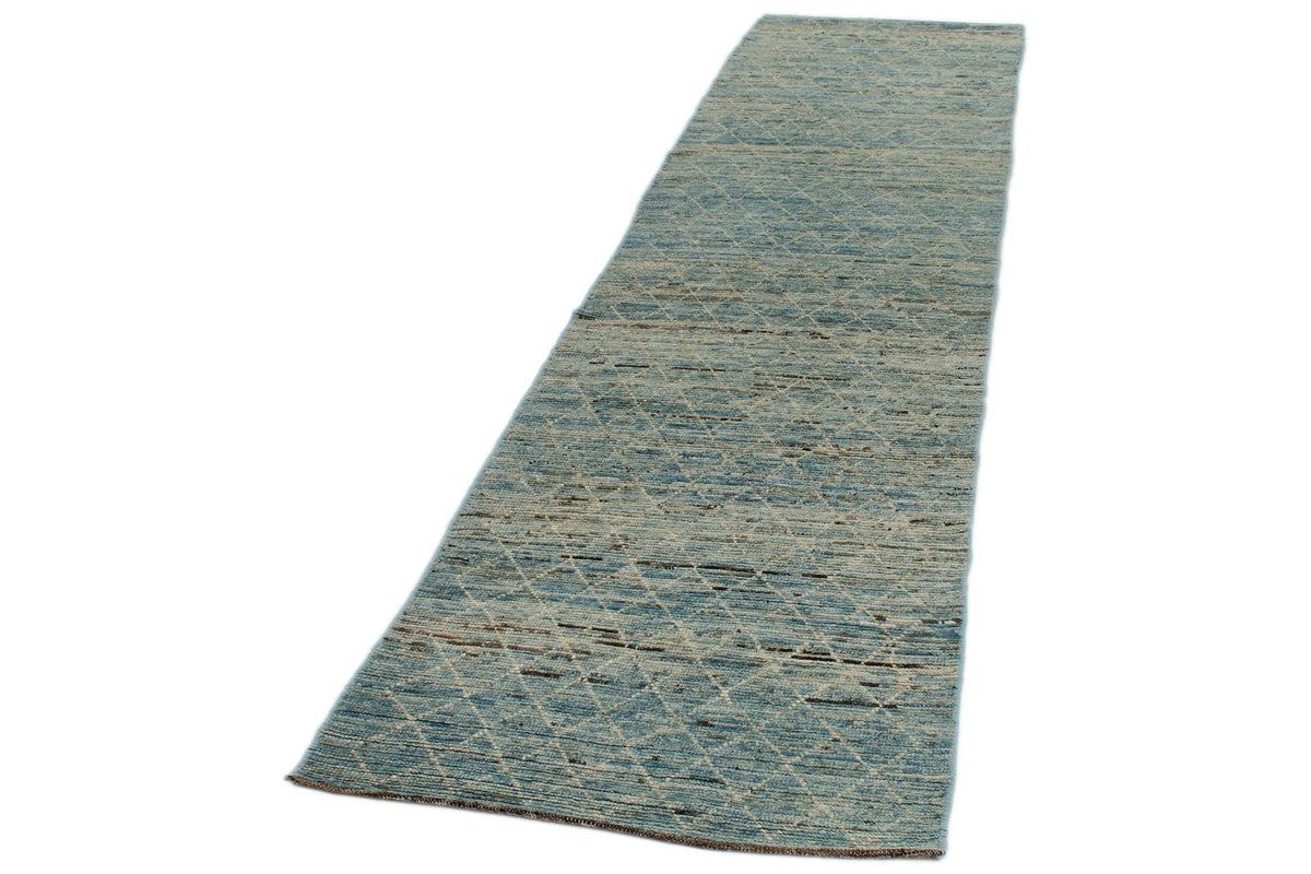 3x11 Blue and Ivory Modern Contemporary Runner
