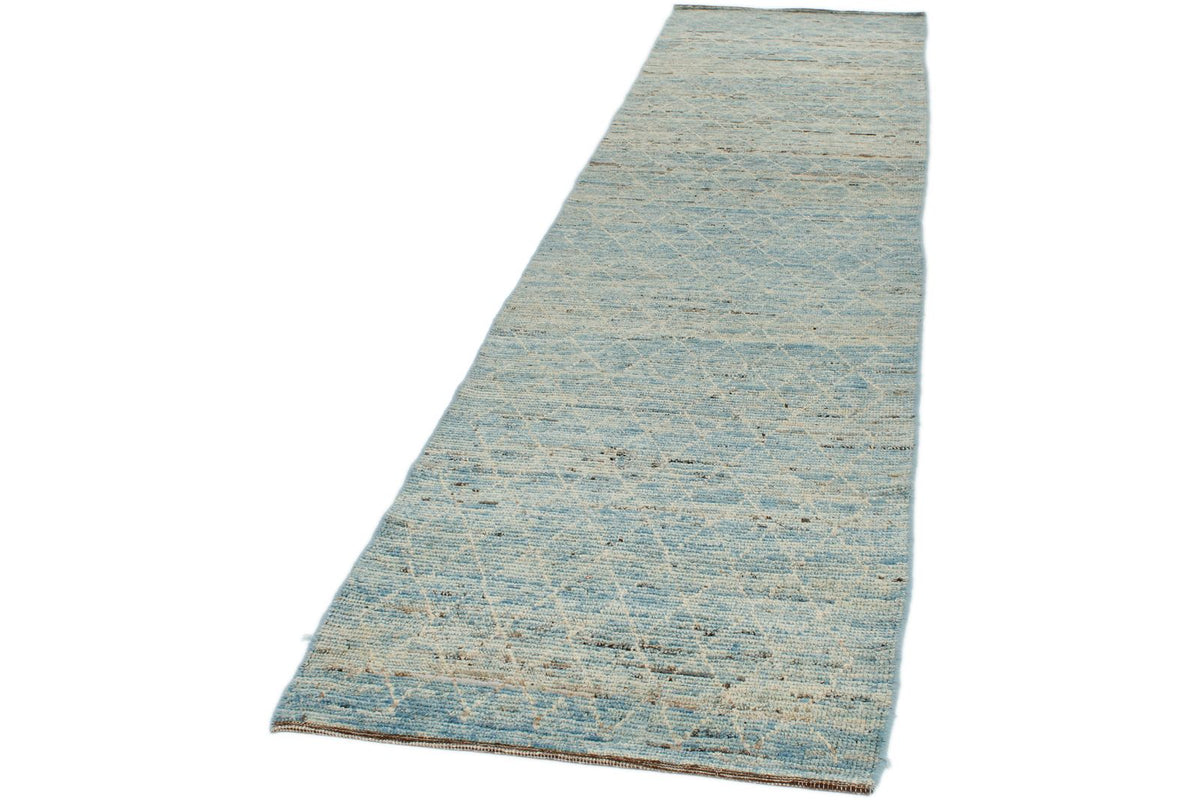 3x11 Blue and Ivory Modern Contemporary Runner