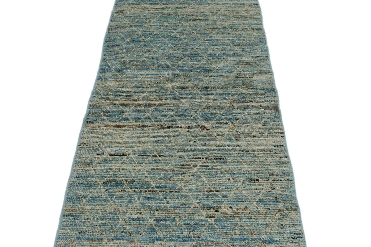 3x11 Blue and Ivory Modern Contemporary Runner