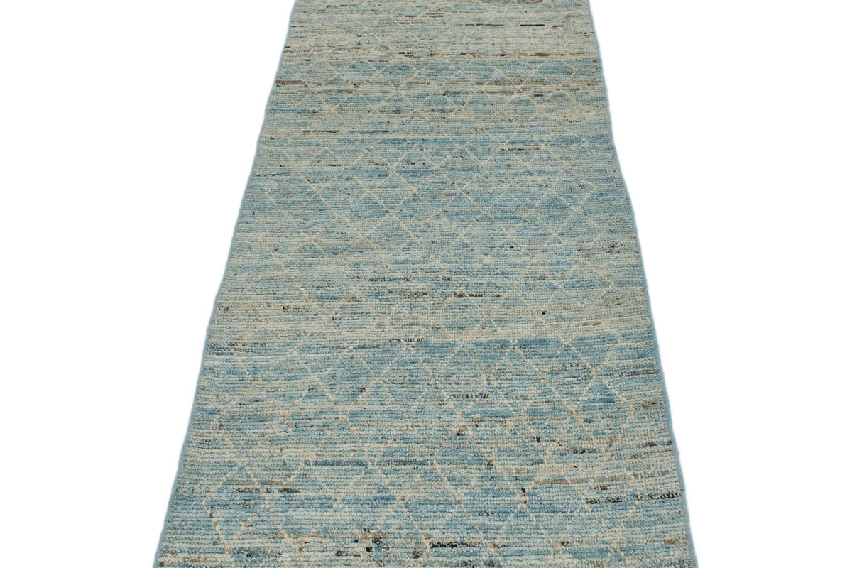 3x11 Blue and Ivory Modern Contemporary Runner