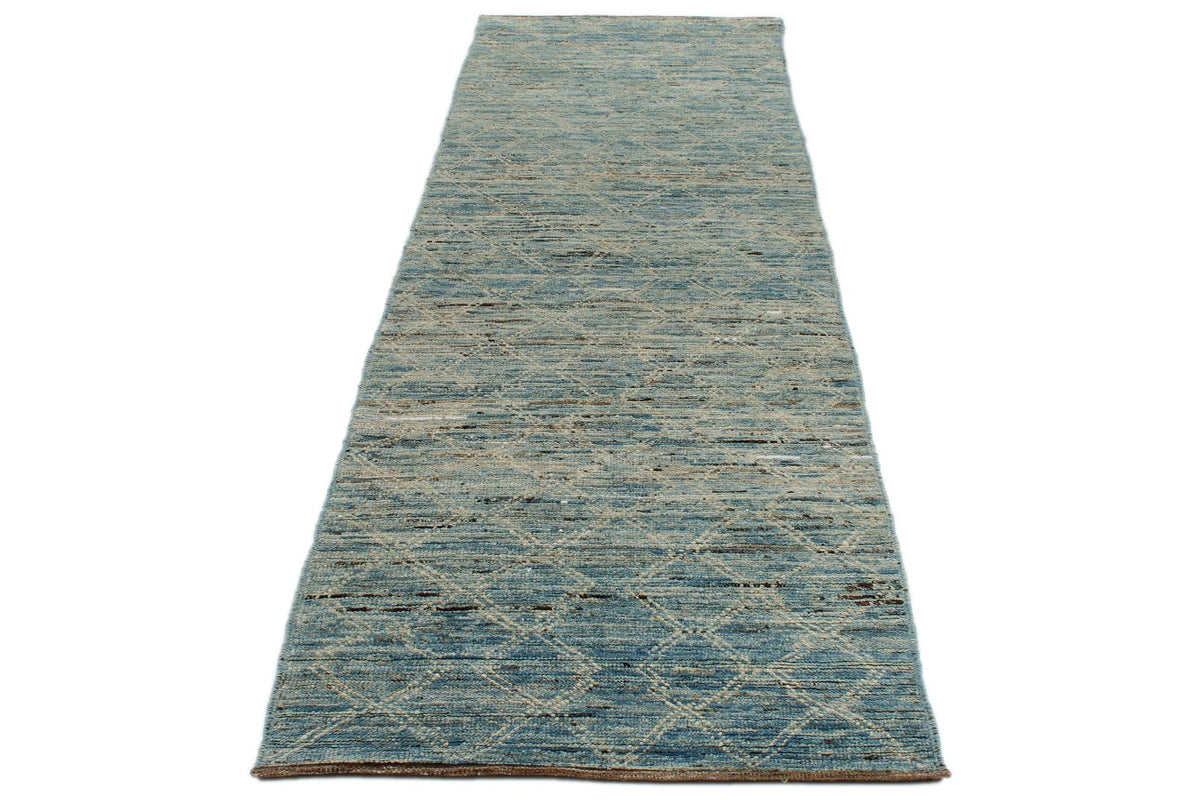 3x9 Blue and Ivory Modern Contemporary Runner