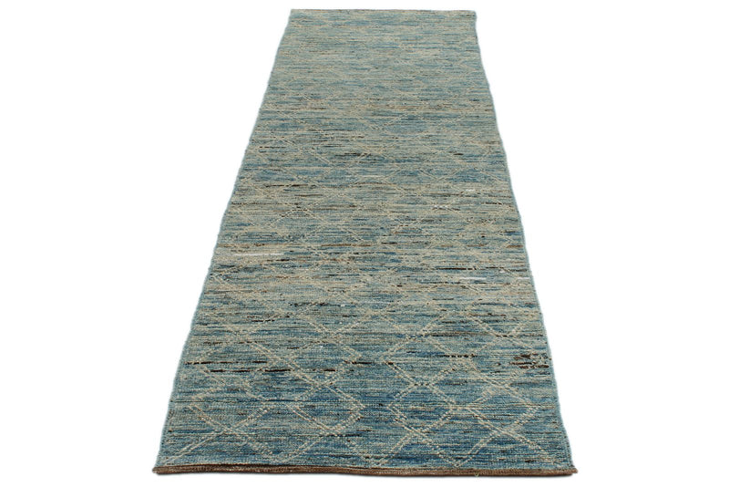 3x9 Blue and Ivory Modern Contemporary Runner