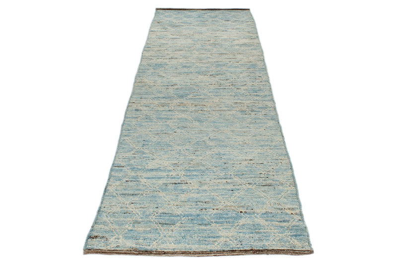 3x9 Blue and Ivory Modern Contemporary Runner